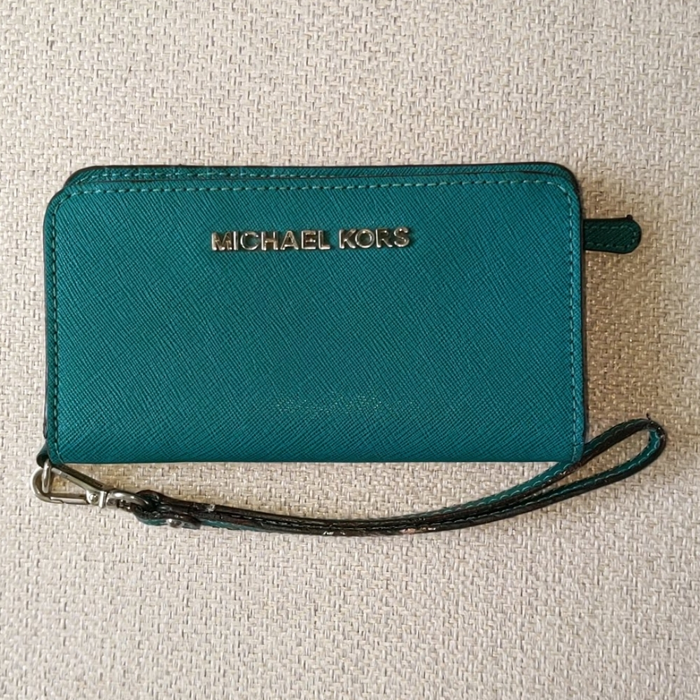 Teal Michael Kors Phone Wrist Wallet